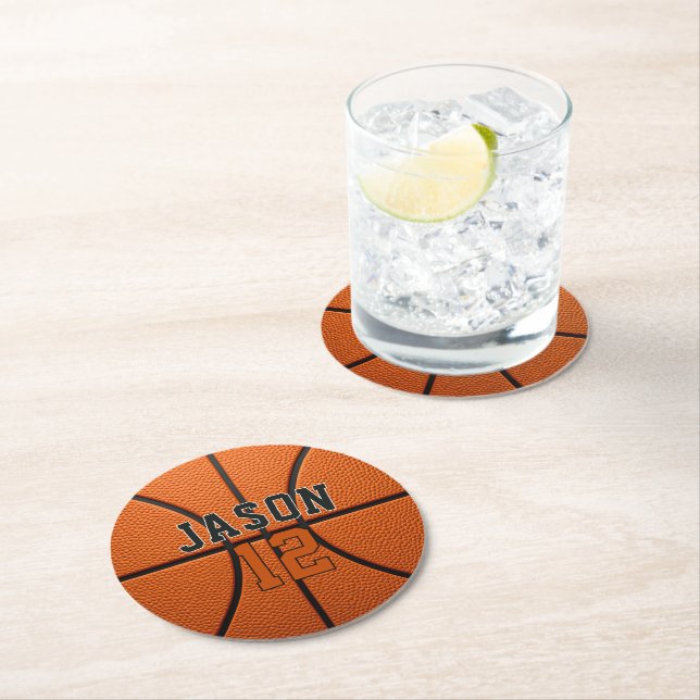 Personalized Basketball with Name & Age Round Paper Coaster (Insitu)