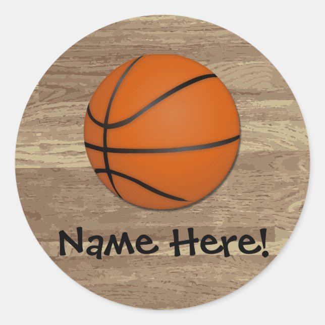 Personalized Basketball Wood Floor Classic Round Sticker (Front)
