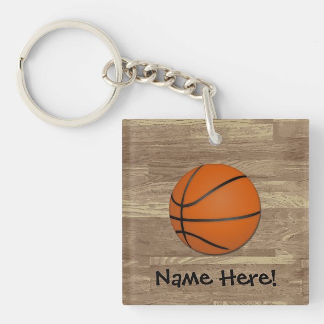 Personalized Basketball Wood Floor Keychain (Front)