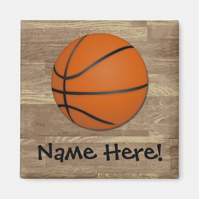 Personalized Basketball Wood Floor Magnet (Front)
