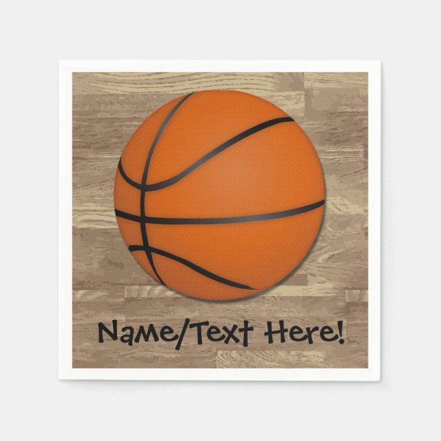 Personalized Basketball Wood Floor Napkin (Front)