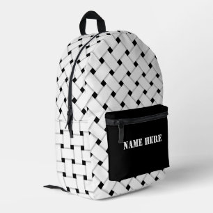 Personalized Basketweave Pattern, Black and White Printed Backpack