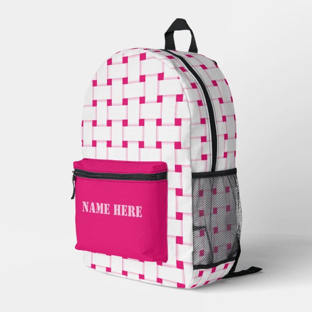 Personalized Basketweave Pattern on Dogwood Rose Printed Backpack (Back Corner Right)
