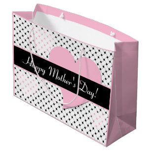 Personalized Basketweave, Pink Hearts Mother's Day Large Gift Bag