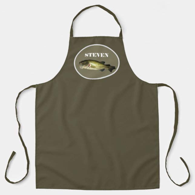 Personalized Bass Fishing Green Kitchen Apron (Front)