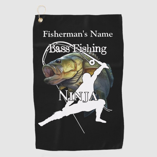 Personalized Bass Fishing Ninja Dark Fishing Towel (Front)