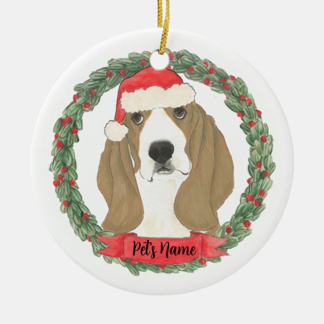 Personalized Basset Hound Ceramic Ornament (Front)