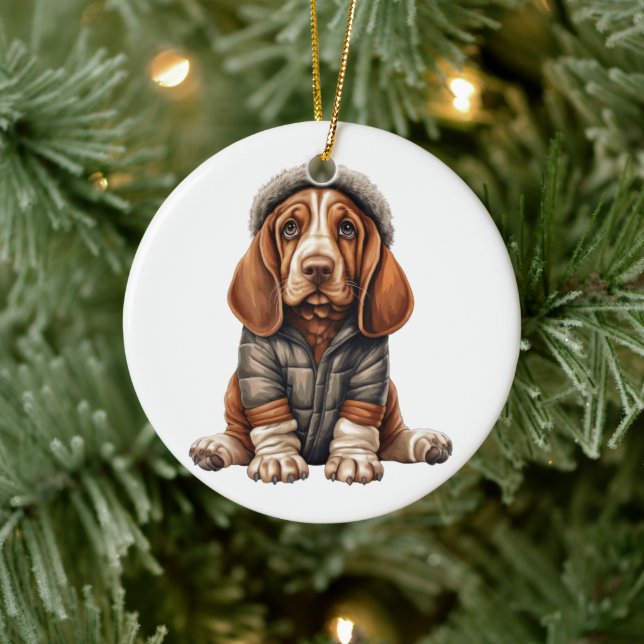 Personalized Basset Hound Dog Art Ceramic Ornament (Tree)
