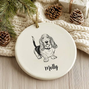 Personalized Basset Hound Dog Christmas Ceramic Ornament
