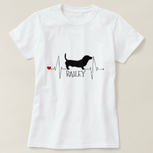 Personalized Basset Hound Love My Dog Heart Beat T-Shirt