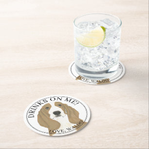 Personalized Basset Hound Wedding Round Paper Coaster