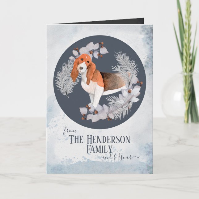 Personalized Bassett Hound Christmas  Holiday Card (Front)