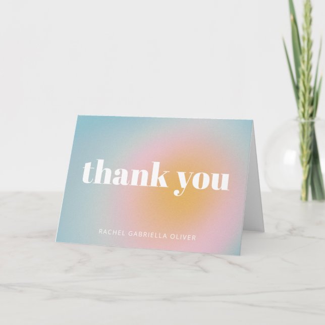 Personalized Bat Mitzvah Soft Blue Pastel Gradient Thank You Card (Front)