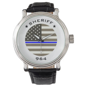 Personalized Batch Number Sheriff Blue Line Flag Watch