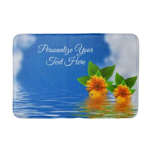 Personalized Bath Mat Tropical Flowers on Ocean