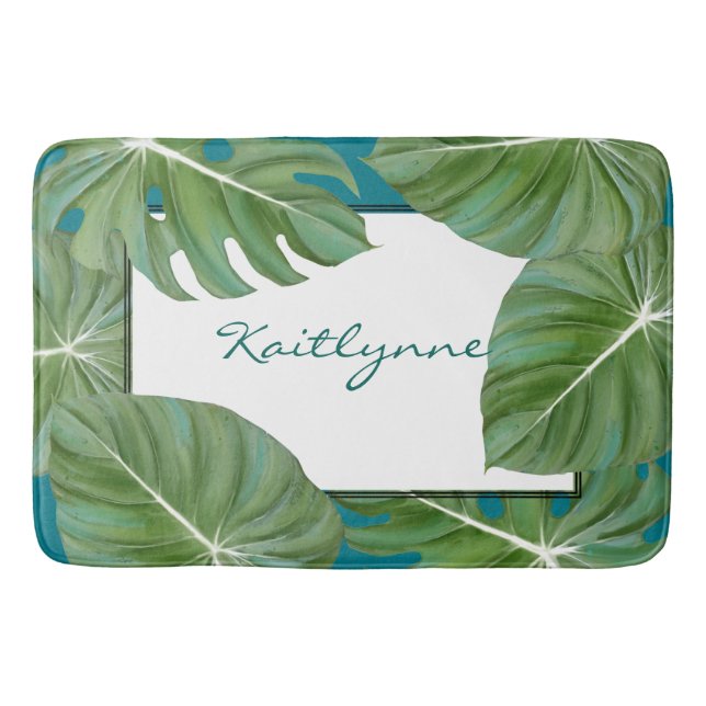Personalized Bath Mat Tropical Leaf Resort Spa (Front)