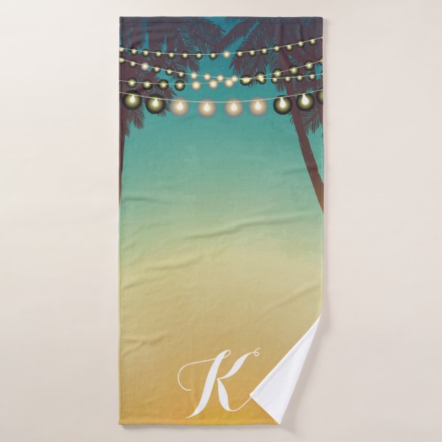 Personalized Bath Towel Beach Sunset Palm Tree Str (Bath Towel)
