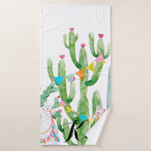 Personalized Bath Towel Boho Llama Bohemian Cacti