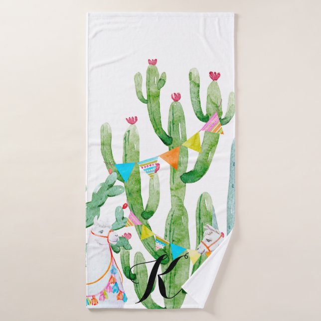 Personalized Bath Towel Boho Llama Bohemian Cacti (Bath Towel)