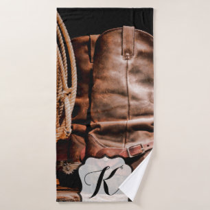 Personalized Bath Towel Cowboy Boots Barn Wood Rus