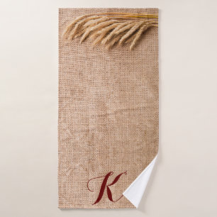 Personalized Bath Towel Wheat on Burlap Sack Count