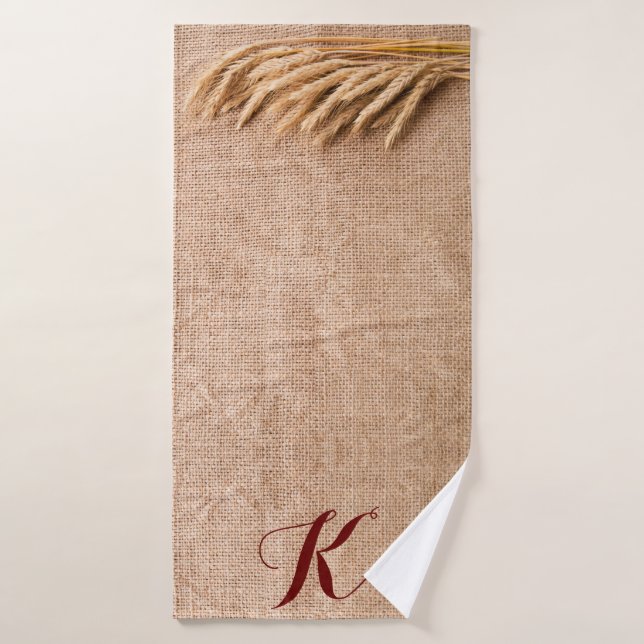 Personalized Bath Towel Wheat on Burlap Sack Count (Bath Towel)