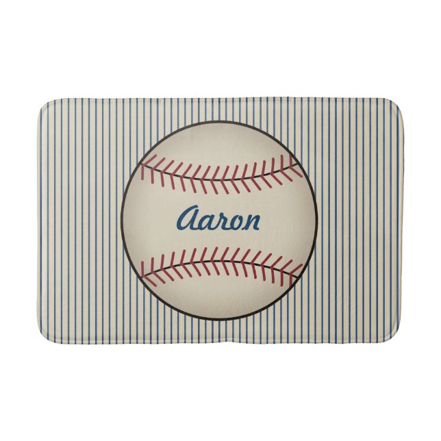 Personalized Bathroom Baseball Bath Mat Rug (Front)