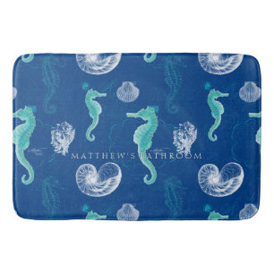Personalized Bathroom Decor Seahorse Shells Beach Bath Mat
