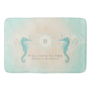 Personalized Bathroom Seahorse Ocean Sand Beach Bath Mat