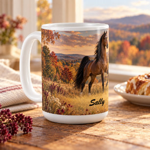 Personalized Bay American Saddlebred Autumn Meadow Coffee Mug