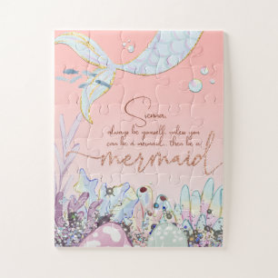 Personalized "Be a Mermaid" Pastel Glitter Jigsaw Puzzle