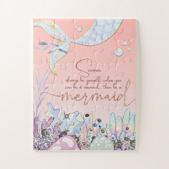 Personalized "Be a Mermaid" Pastel Glitter Jigsaw Puzzle (Vertical)