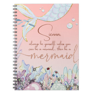 Personalized "Be a Mermaid" Pastel Glitter Notebook