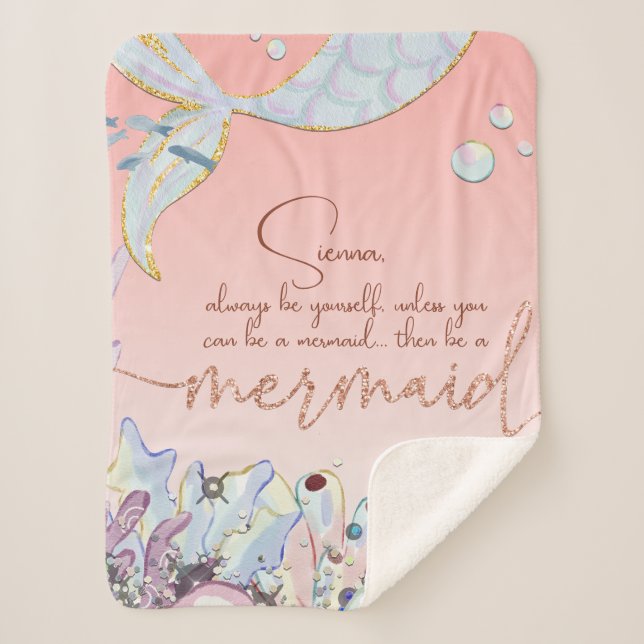 Personalized "Be a Mermaid" Pastel Glitter Sherpa Blanket (Front)