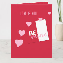 Personalized Be Mine Pink Hearts, Red Valentine's Card