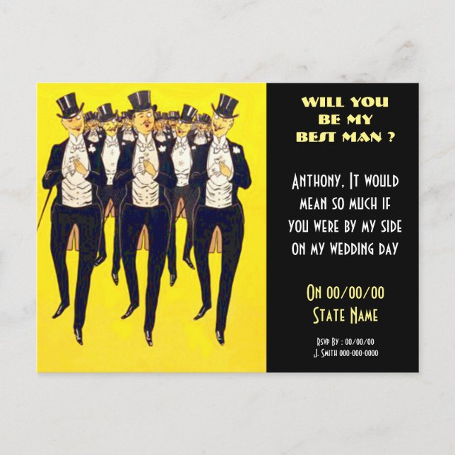 Personalized be my best man, groomsmen invitation postcard (Front)