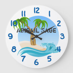 Personalized Beach and Palm Trees Tropical Large Clock