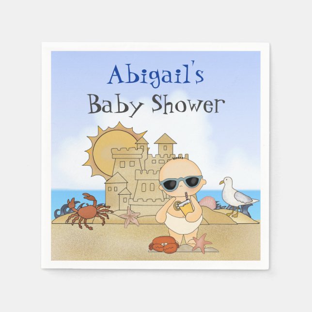 Personalized Beach Baby Boy Baby Shower Napkin (Front)