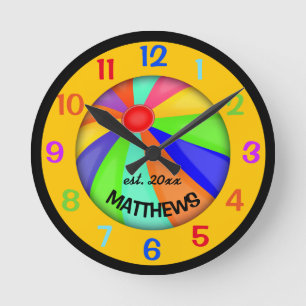 Personalized Beach Ball Name and Year Round Clock