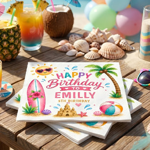Personalized Beach Birthday Party  Tropical  Napkin