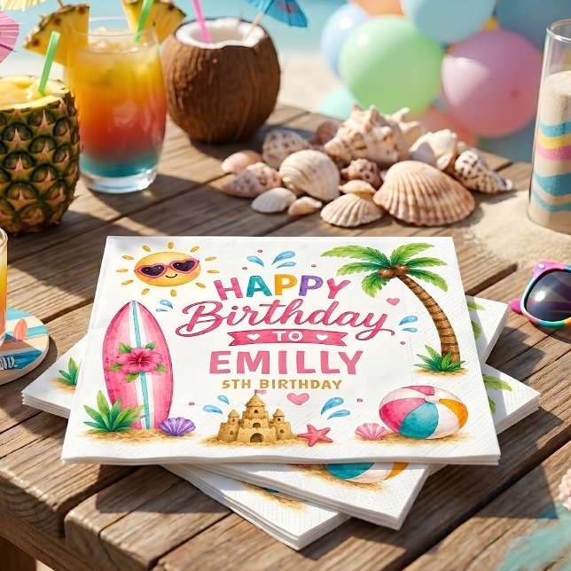 Personalized Beach Birthday Party  Tropical  Napkin (Creator Uploaded)
