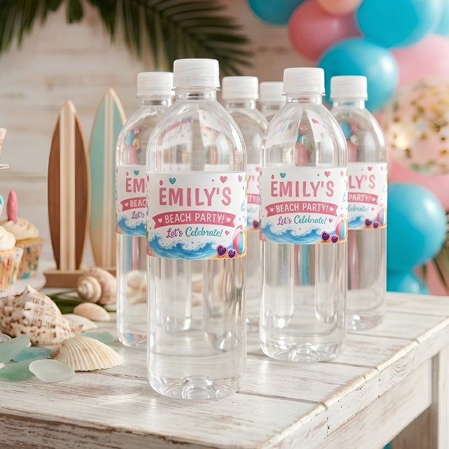 Personalized Beach Birthday Tropical  Water Bottle Label (Creator Uploaded)