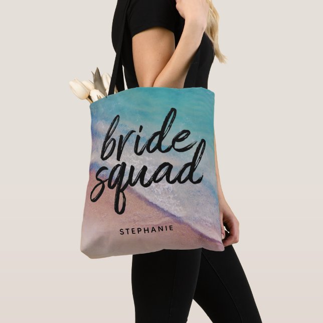 Personalized Beach Bride Squad Tote Bag (Close Up)