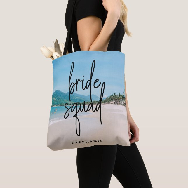 Personalized Beach Bride Squad Tote Bag (Close Up)
