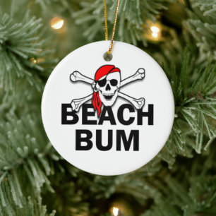Personalized Beach Bum Skull Pirate Ornament