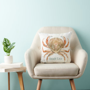 Personalized Beach Casa Vintage Crab Illustration Throw Pillow
