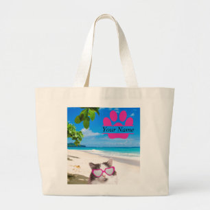 Personalized Beach Cat Jumbo Tote