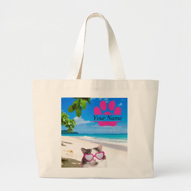 Personalized Beach Cat Jumbo Tote (Front)