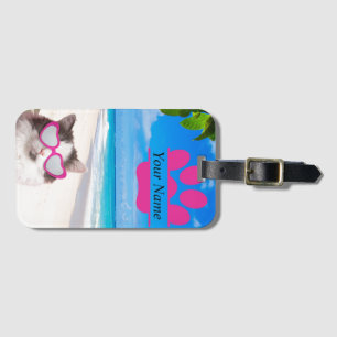 Personalized Beach Cat Luggage Tag