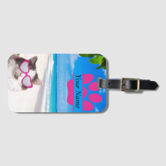 Personalized Beach Cat Luggage Tag